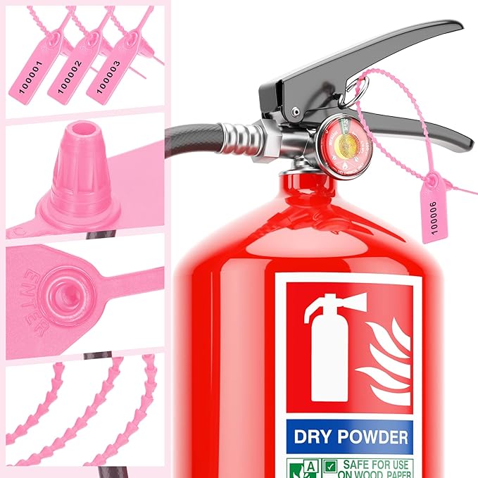 1000 Pcs Plastic Tamper Seals Fire Extinguisher Tags Security Tags Seals Safety Numbered Zip Ties Labels Safety Disposable Self Locking Signage 250 mm Length (Pink)