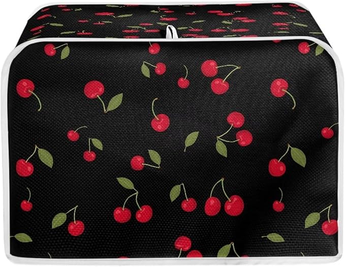 Cherry Print Bread Maker Covers Washable Toaster Oven Cloth Cover 2 Slice Toaster Covers with Handle Anti-Dust Kitchen Appliance Accessories