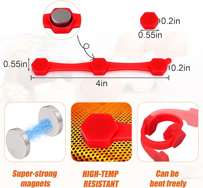 12PCS Air Fryer Magnets Silicone Buckle for Parchment Paper Liners, High-Temp Resistant Air Fryer Accessories, Prevent Burning, Safely Lock Paper from Heating Element or Covering Food (Red)