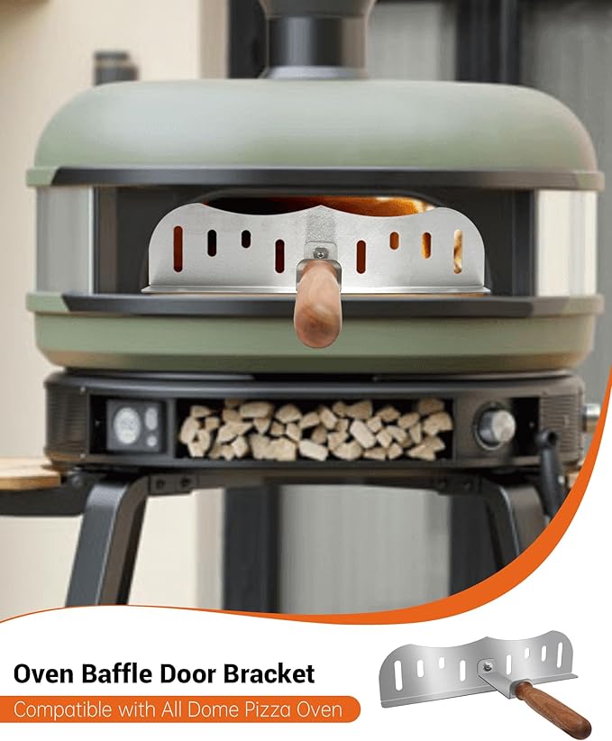 Oven Baffle Door Bracket, Compatible with All Dome Pizza Oven, 304 Stainless Steel Baffle Door with Wooden Insulated Handles