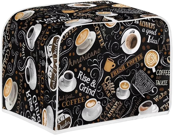 Cafe Coffee Print Toaster Cover 4 Slice Waterproof Appliance Cover with Handle Loop Kitchen Bread Baker Toaster Covers for Small Appliance