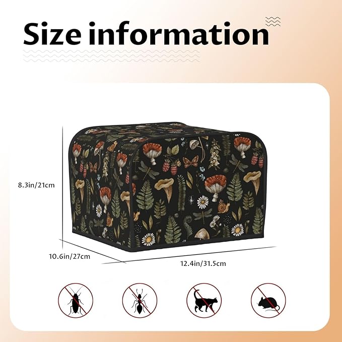 Vintage Witch Leaves Plant Mushroom 4 Slice Toaster Cover, Waterproof Toaster Dust Cover Bread Maker Protective For Small Kitchen Appliance Dining Room Table Home Decor Gifts