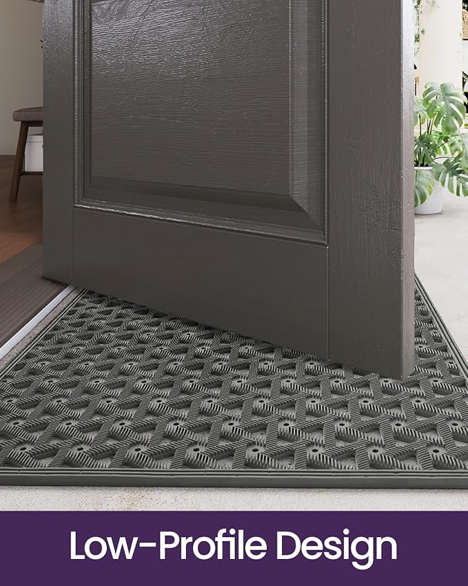 DEXI Front Door Mat Outside Entrance Rubber 24x36, Welcome Floor Doormat Heavy Duty Non Slip, Dirt Trapper Waterproof Exterior Entry Mats All Weather for Patio Entryway Drainage, Grey