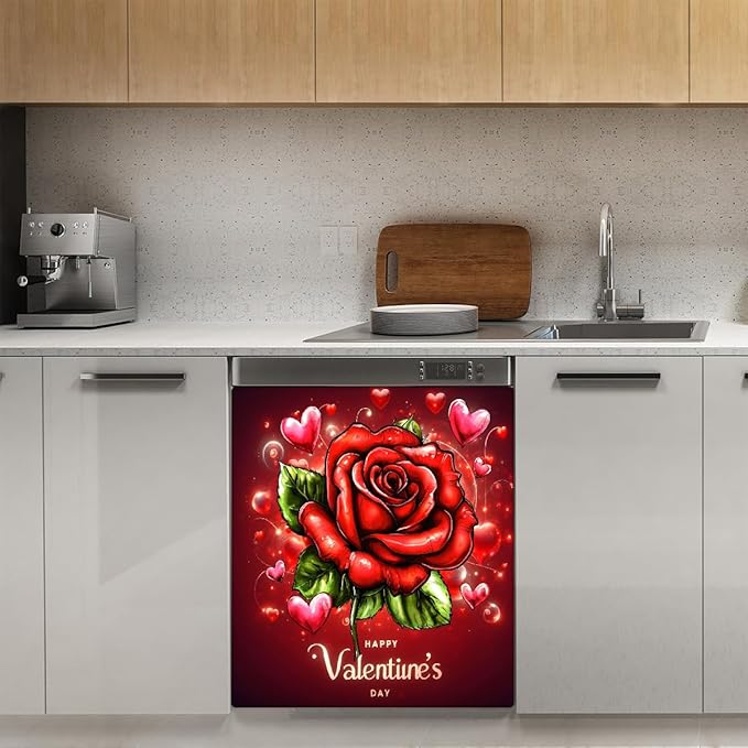Valentine Day Flower Rose Dishwasher Magnet Cover Magnetic Dishwasher Decorative Cover Front Dishwasher Door Covers Reuseable Dishwasher Covers Decal for Kitchen Home Decorative
