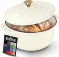 Zulay Kitchen 7.7 Quart Enameled Cast Iron Dutch Oven Pot with Lid – Premium Durability & Oven Safe up to 500°F – Heavy Duty Cookware Perfect for Bread Baking, Stews, Braising & Roasting – Ivory