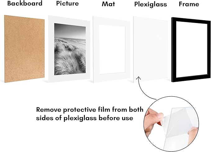 Americanflat 12x14 Picture Frame with Polished Plexiglass - Set of 5 - Use as 9x11 Frame with Mat or Display 12x14 Photo Without Mat - Galleria Collection - Picture Frames for Wall Display - Black