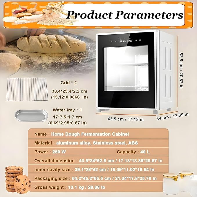 40L Electric Bread Proofing Box, Removable Dough Proofer with Timing & Humidity Control, Ideal for Yogurt & Bread Fermentation, Kitchen Essential for Baking Enthusiasts
