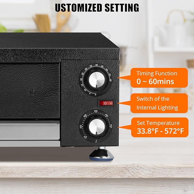 Electric Pizza Oven 12 inch Countertop Pizza Oven, Commercial Pizza Maker Machine with Timing & Temp Control, Stainless Steel Pizza Cooker for Restaurant Home, 1100W 110V Black
