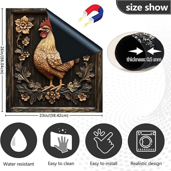 Rustic Farmhouse Rooster Dishwasher Magnet Cover,Vintage Rooster Wood Floral Magnetic Dishwasher Cover Vinyl Sticker,Fridge Door Cover Magnets Art Skin Panel Decal,Home Decor Decal,23"X26"