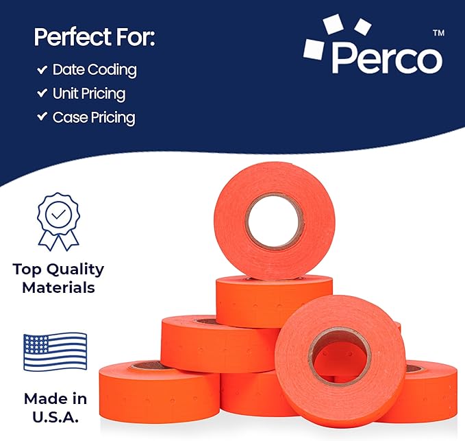 Perco 1 Line Fluorescent Red Labels - Case of 30 Sleeves, 240,000 Blank Pricing Labels for Perco Lite, X, Plus and Pro 1 Line Price and Date Guns
