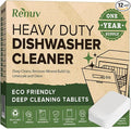Renuv® Heavy Duty Dishwasher Cleaner & Deodorizer Tablets, Descaler, Deep Cleaning, Natural Odor & Smell Remover, Calcium, Limescale, Hard Water Marks, Grease, Septic Safe Pods (12 Tabs 1 Yr Supply)