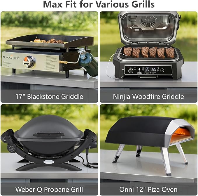 78.3" Outdoor Kitchen Island with Foldable Grill Table - Wooden Grill Cart with Stainless Steel Top, Trash Can Storage and Adjustable Shelves