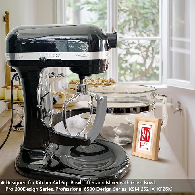 Flex Edge Beater Pro FEB6G for KitchenAid Bowl-Lift Stand Mixers With 6QT Glass Bowl- Stainless Steel Flat Beater with Replaceable Silicone Edges.
