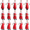 Red Plain Bib Aprons Bulk for Women Men Adult with 2 Front Pockets(Red,15 PCS)