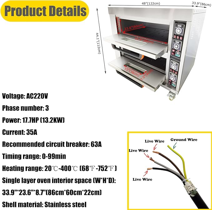 Commercial Movable Double-Decker Pizza Electric Oven Commercial Pizza Oven Countertop Multipurpose Indoor Pizza Oven 220V 13.2KW