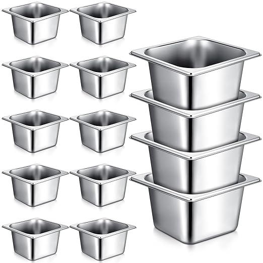 Rtteri 22 Pcs 1/6 Size 4 Inch Deep Stainless Steel Hotel Pans Set: 16 Metal Buffet Steam Table Pans with 2 Tongs & 4 Spoons – Stackable & Anti Jam, Commercial Restaurant Catering Kitchen Food Prep
