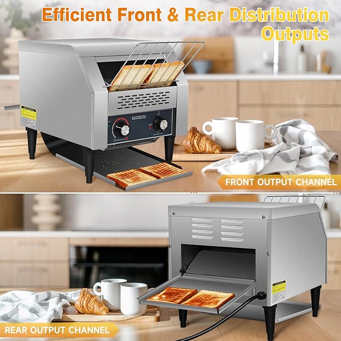 Commercial Toaster 300 Slices/Hour 1900W Heavy Duty Industrial Conveyor Toaster Stainless Steel Electric Oven with Dual Heating Tube 7-speed Adjustments for Bagel Croissant Restaurant Bakery Cafe