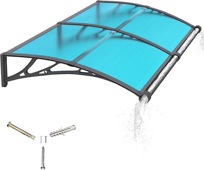 Awning for Door Entrance with Drainage Sink,40x80 Inch Awnings for Doors,Window Canopy Exterior with Plastic Steel Bracket,Polycarbonate Cover,UV,Rain,Snow Protection for House,Porch,Patio,Deck