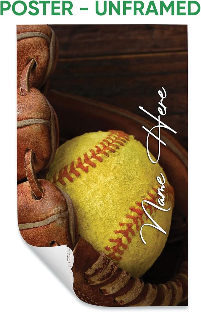 Custom Softball Gloves Ball Gift For Fan Lovers Sport Gift Personalized Name Number Poster & Framed Canvas, Wall Art Home Office Decoration Living Room Bedroom Aesthetic Decor