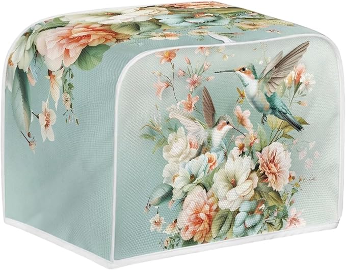 Hummingbird Flower Print 2 Slice Toaster Cover Appliance Dust-proof Bread Maker Cover Kitchen Accessories Decor