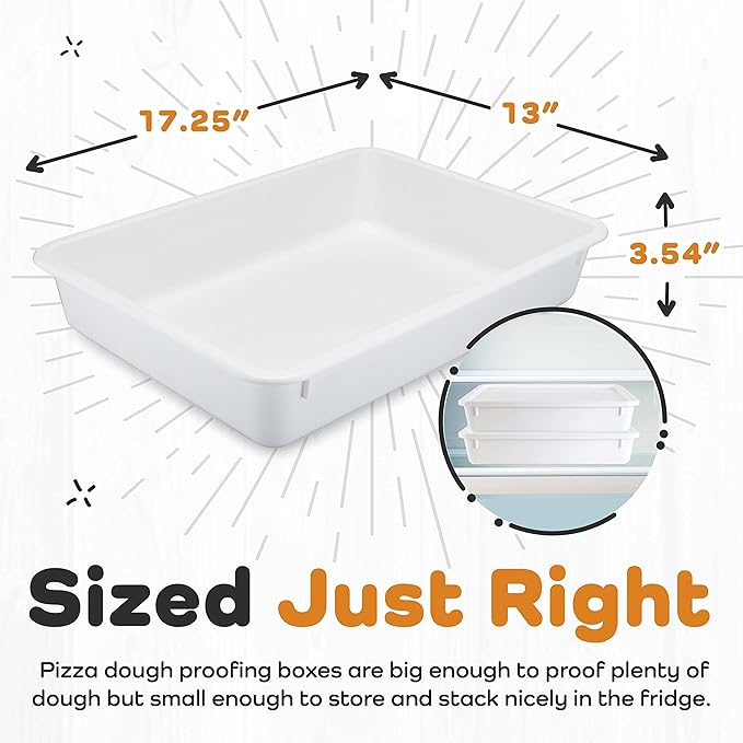 GSM Brands Pizza Dough Proofing Box - Stackable Commercial Quality Trays with Covers (17.25 x 13 Inches) - 2 Trays and 2 Covers