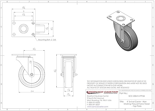 Service Caster Brand Replacement Caster for Uline Caster H-5539R-Rigid Top Plate Caster with 4 Inch Yellow Polyurethane Wheel-Light Duty Replacement Caster-Fits Cart, Dollies and Poly Box Truck H-1956