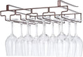 Wine Glass Rack Under Cabinet Drilling Free No Screw Steamware Holder Under Shelf Metal Wine Glasses Holders 304 Stainless Steel Hanger Storage Organizer Hanging Glass Fit for Bar Kitchen 4 Rows Brown