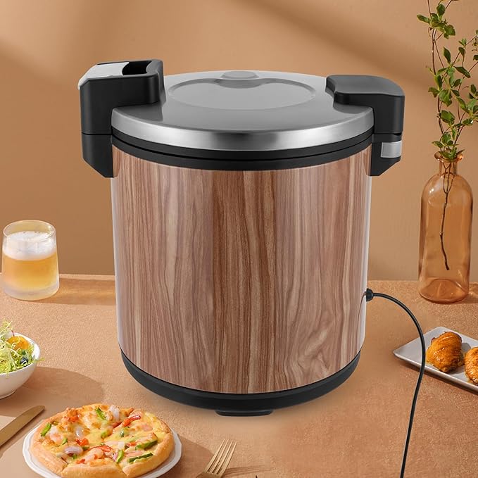 120 Cup Large Capacity Commercial Rice Cooker Warmer with Nonstick Inner Pot, Adjust Temper Soup Warmers Sushi Rice Warmer for Restaurant Party Family, Only Warm Function (Wood Grain Style)