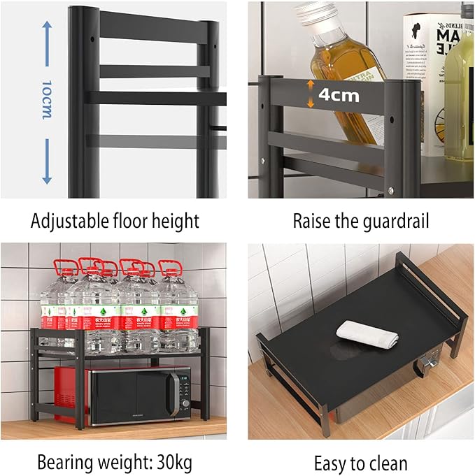Microwave Storage Rack Microwave Oven Rack, Retractable Counter Toaster Storage Stand Shelf Kitchen Counter Shelf Microwave Mount Stand/3Tier, 2tier
