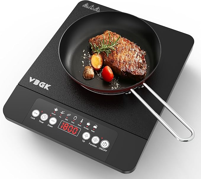 VBGK Portable induction Cooktop,110V Single Burner Induction Stove Top,1800W Induction Hot Plate Electric Burner,7 Power Levels, Kids Lock & Timer,LED touch control,Overheat Protection