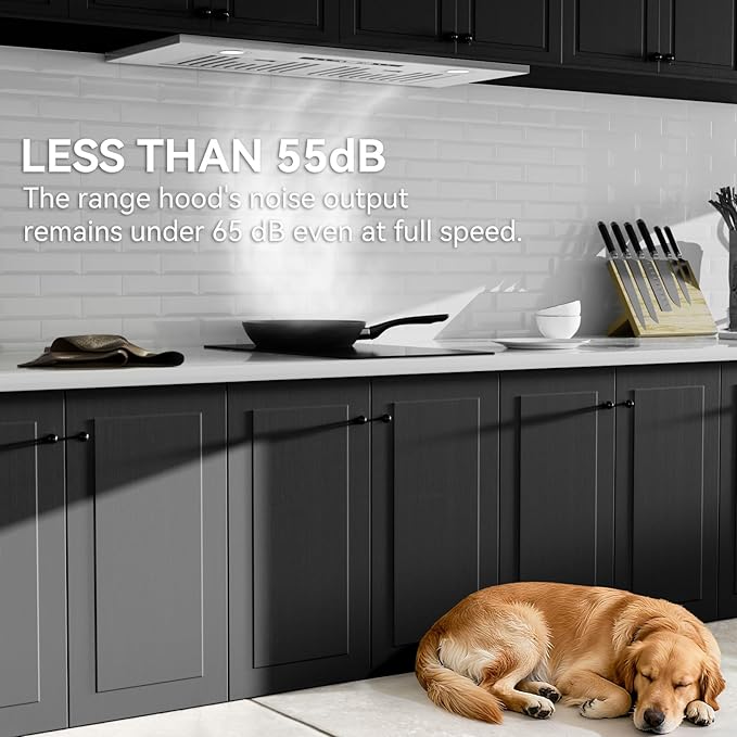 Hermitlux 30 inch Built-in/Insert Range Hood, 600 CFM Stainless Steel Vent Hood with 3 Speed Gesture Sensing & Touch Control Panel, Ducted/Ductless Convertible, LED Light and Charcoal Filters