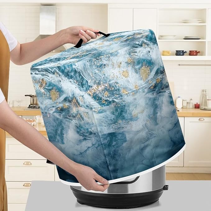 Flashideas Marble Print Pressure Cooker Cover for Women Dust Protection Insulated Rice Cooker Cover Water Resistant Dust Cover with Pockets for Instant Pot 6 Quart Vintage Appliance Cover for Kitchen