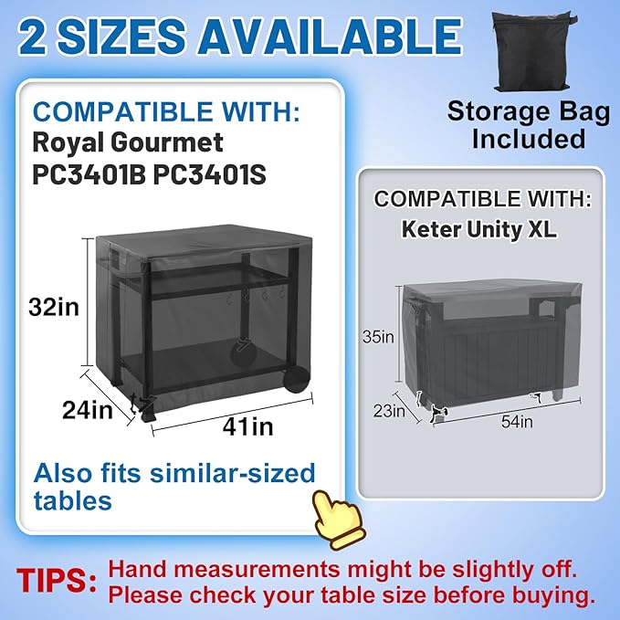 PAMASE Outdoor Dining Grill Cart Cover - 41"L*24"W*32"H, Compatible with Royal Gourmet Worktable PC3401B PC3401S Food Prep Table, Heavy Duty Waterproof BBQ Serving Worktable Metal Movable Station