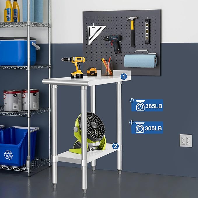 HARDURA Stainless Steel Commercial Work Table Prep Work Metal Table 30×15 Inches with Undershelf and 2" Backsplash Heavy Duty NSF 430 for Kitchen Food Prep