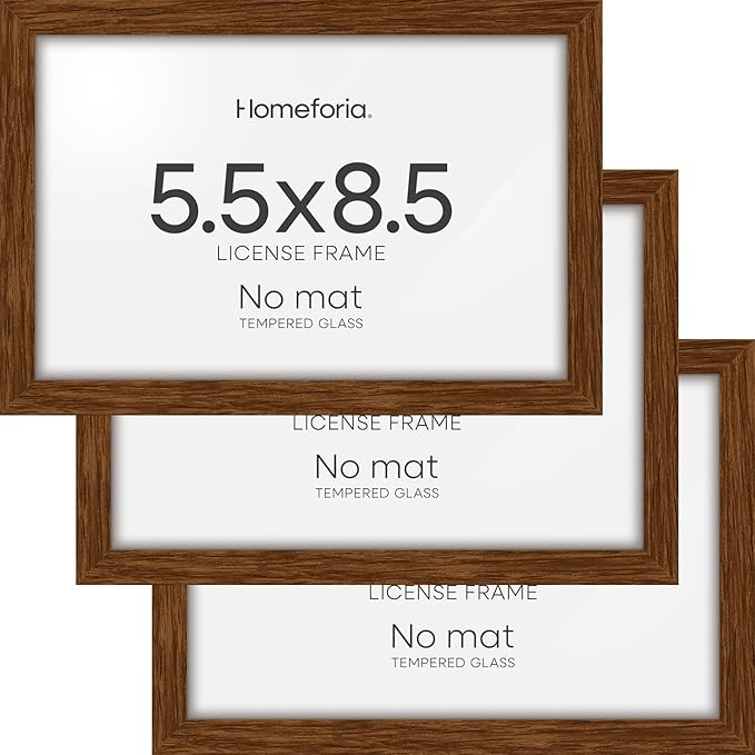 Homeforia 5.5 x 8.5 Business License Frame Brown, High End Dark Oak 5.5x8.5 Wooden Certificate Frames, 5.5 by 8.5 Walnut Wood Document Frame for Wall or Tabletop, Tempered Glass, Wall Kit, Set of 3