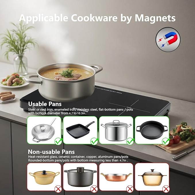 Double Induction Cooktop Continuous Low Power 9 Temperature Countertop Knob Control 1800W 18 Power 2 Electric Burner Sensor Touch Timer Stove