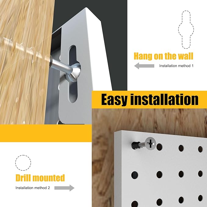 Peg Board, 4 Pack Metal Pegboard Panels with 50 Hooks, White Pegboards Wall Organizer, Heavy Duty Peg Board for Walls Home, Garage Tool Storage, Office Organization, Craft Room, Kitchen