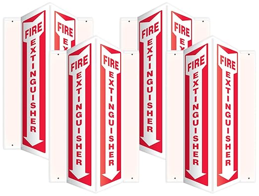 Accuform Fire Extinguisher 3D Projection Sign, 18"x4" High-Impact Plastic with Pre-Drilled Mounting Holes, Made in USA, PSP315 (Pack of 4)