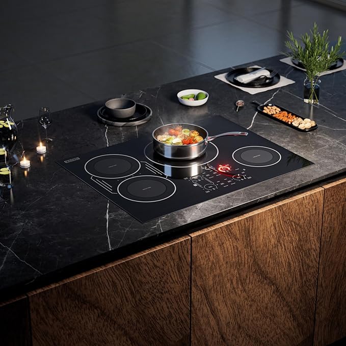Empava 30 Inch Built-in Induction Cooktop 4 Burner, Bridge-SYNC, Auto RapidHeat, 3 Preset Modes, Pan Sensor, Hardwired 208~240V, 40A, Black Vitro Ceramic Glass
