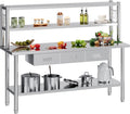 72"x24" Stainless Steel Work Table with Overshelves, 2/3 Drawers, Adjustable Shelf & Hooks, NSF-Certified Heavy-Duty Prep Station for Commercial Kitchen, Restaurant, or Garage