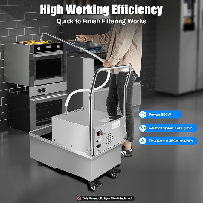 Oil Filter Cart, 550w Commercial Deep Fryer Filter, 14.53 Gal Capacity, Mobile Oil-Filter Machine With 4.92 Ft Power Cord, Suit Soybean/Vegetable/Mixed Oil, For Restaurant, Hotels, Snack Bars