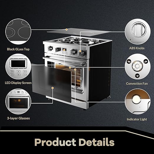 30-Inch Freestanding Electric Range with 4.8 Cu.Ft Convection Oven, 4 Powerful Burners, 6 Cooking Functions, Smooth Glass Cooktop, and Integrated Timer for Modern Kitchens