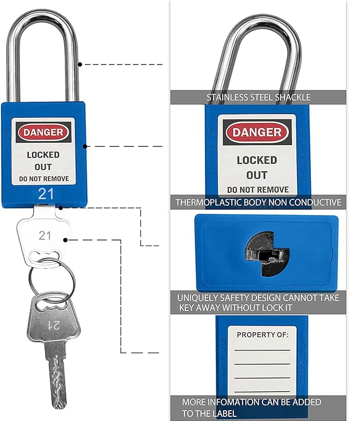 SAFBY Lockout Tagout Locks, Safety Padlock, Keyed Differently Loto Safety Padlocks for Lock Out Tag Out Kits Station (Blue 21-30)