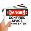 SmartSign (Pack of 4) 5 x7 inch “Danger - Confined Space, Do Not Enter” OSHA Sticker Labels, 5 mil Laminated Polyester with SuperStick Adhesive, Red, Black and White, Made in USA