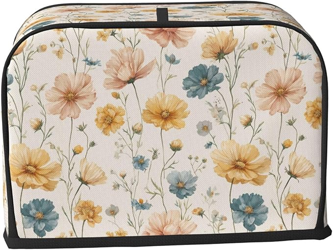 2 Slice Toaster Cover for Kitchen Vintage Flower Print Botanical Waterproof and Dustproof Toaster Dust Cover with Side Pockets Decorative Universal Cover for Wide Slot Toasters and Small Appliances