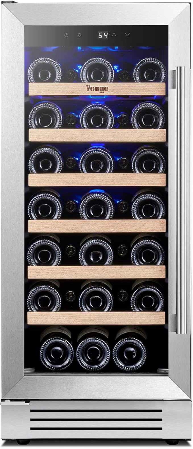 Yeego 15 Inch Wine Fridge Cooler - 33 Bottles Wine Cooler with Glass Door, 40-65℉ Built-In or Freestanding Refrigerator, Under Counter Wine Fridge for Kitchen Bar Office (Left-Hinged)