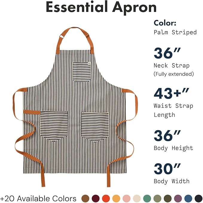 hedley & bennett Essential Apron - Heavy-Duty Denim Kitchen Apron with Pockets & Towel Loop - Professional Chef Workwear for Cooking & Grilling - Palm