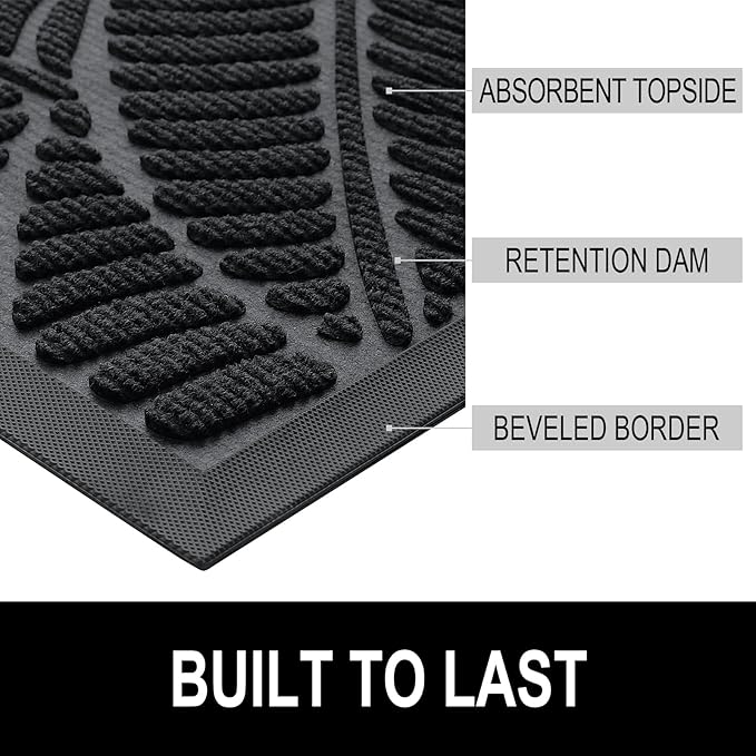 Colorxy Waterproof Doormat, Sturdy Natural Rubber Front Indoor Mat, Non Slip Low Profile Indoor Outdoor Door Mats, Stain and Fade Resistant Floor Mat, Easy Clean Patio Entrance Mat, 71''x47'', Black