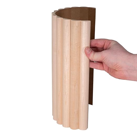 Outwater 1' Wide x 8' High x 3/8" Thick Unfinished Solid Maple Flexible Tambour Sheet with 1" Half-Round Slats – Flexible and Customizable Panel for Walls, Ceilings, and More