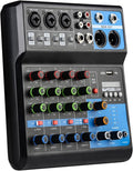Dj Mixers 5 Channel Audio Mixer Sound Board with Bluetooth, Usb Audio Interface with 48V Phantom Power Sounds Mixer Board with FX Reverb Delay Effect for Streaming